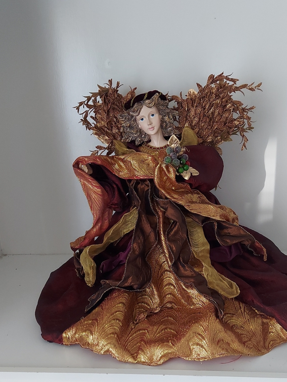 Decorative Burgundy and Gold Angel Figurine